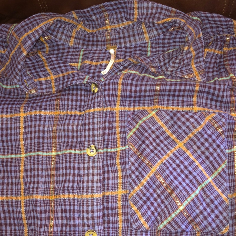 NWOT Free People Purple/Gold Shirt Size M - Picture 2 of 6
